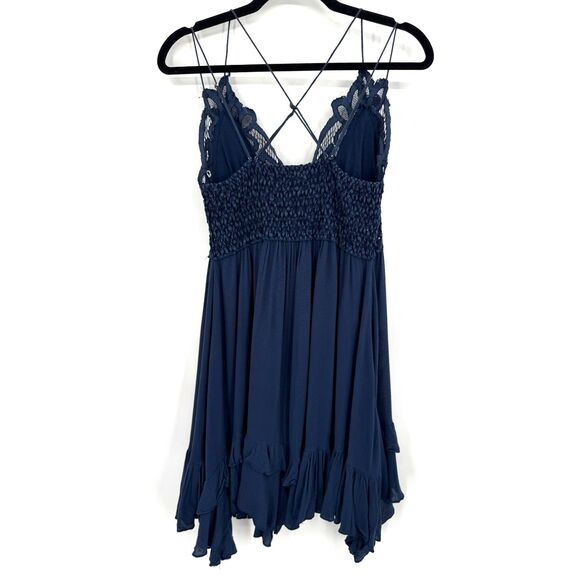 FREE PEOPLE Adella Blue Lacy Spaghetti Strap Mini Slip Dress Size L Large - Picture 6 of 10
